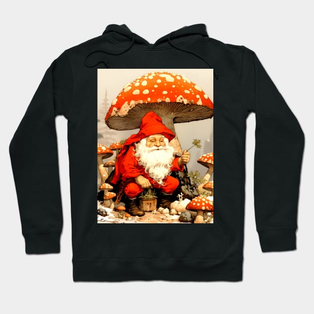 Santa: Santa is a Mushroom (Amanita Muscaria Mushroom) on a Dark Background Hoodie by Puff Sumo